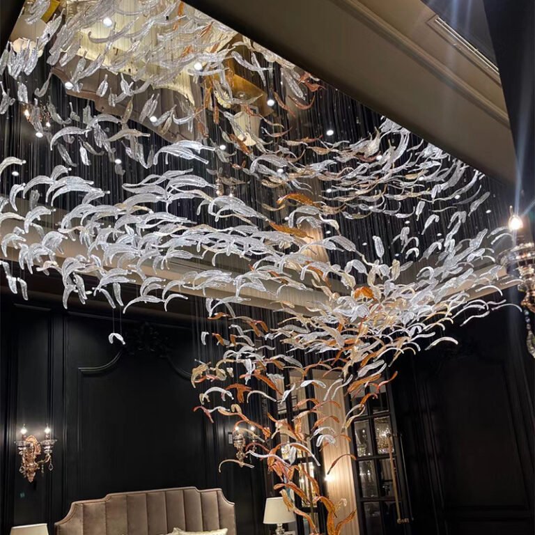 Unique Luxury Crystal Feather Chandelier Light Gold Pendant Light